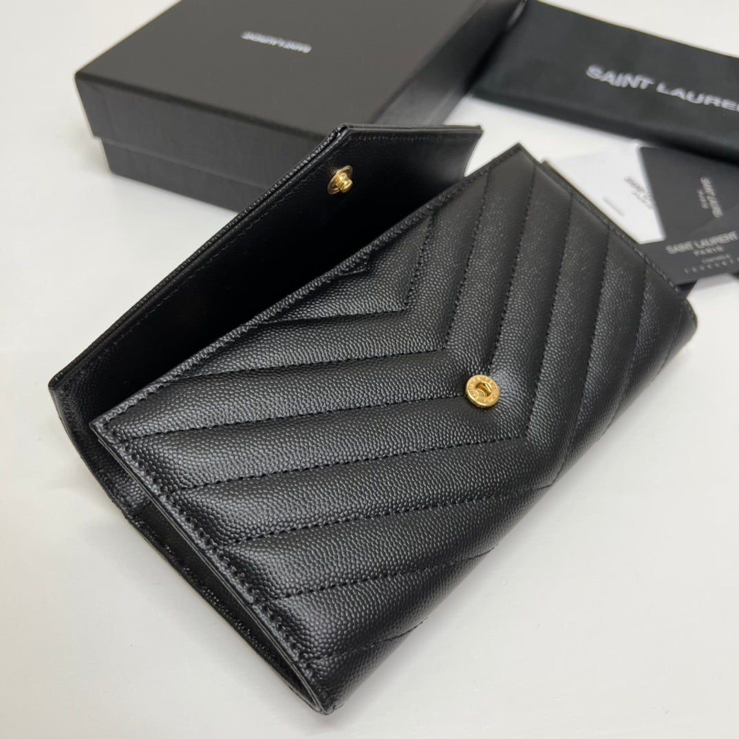 YSL Long Wallet Black Leather Gold Tone 10769 19cm mysite