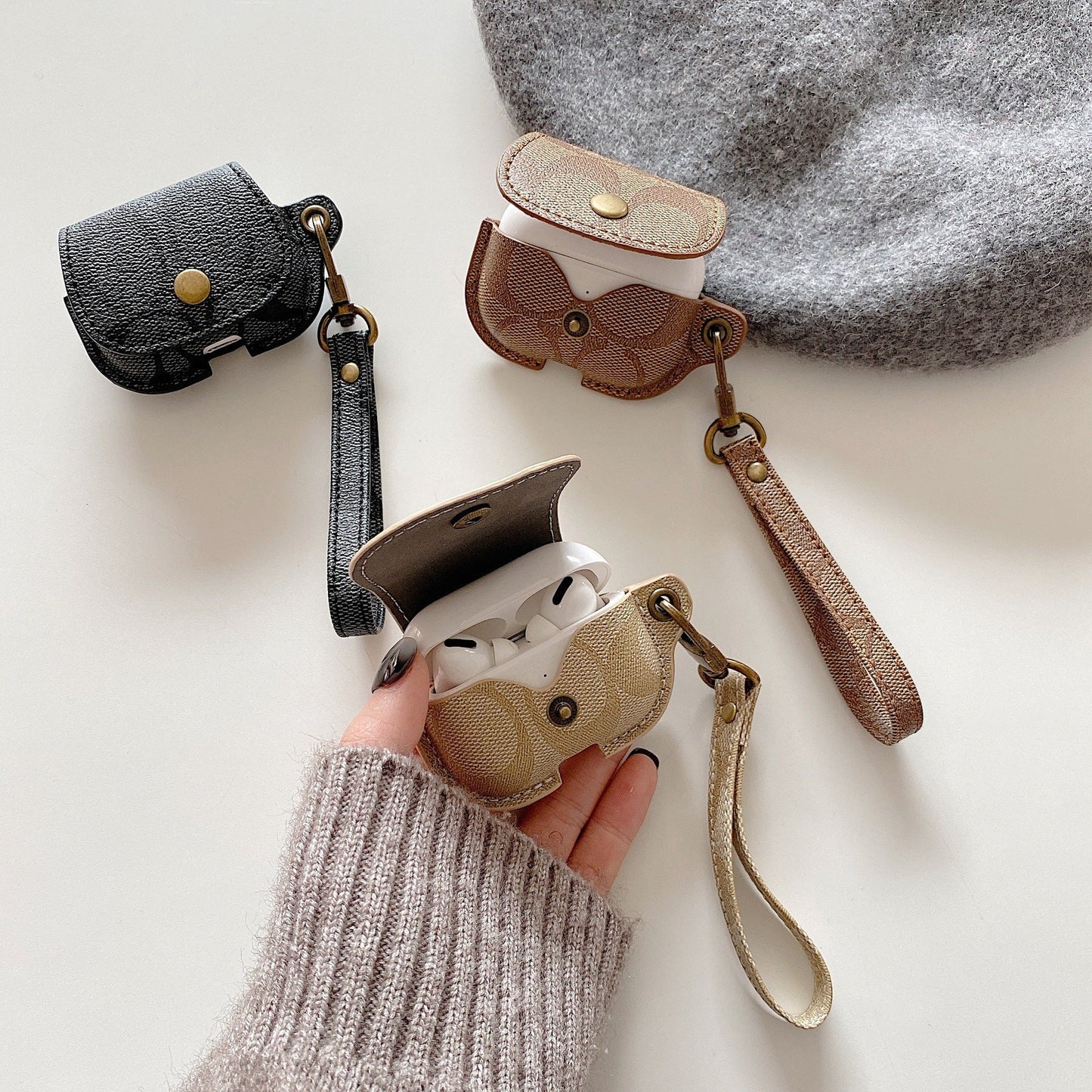 Leather Coach AirPods Case Black-CC231215 mysite