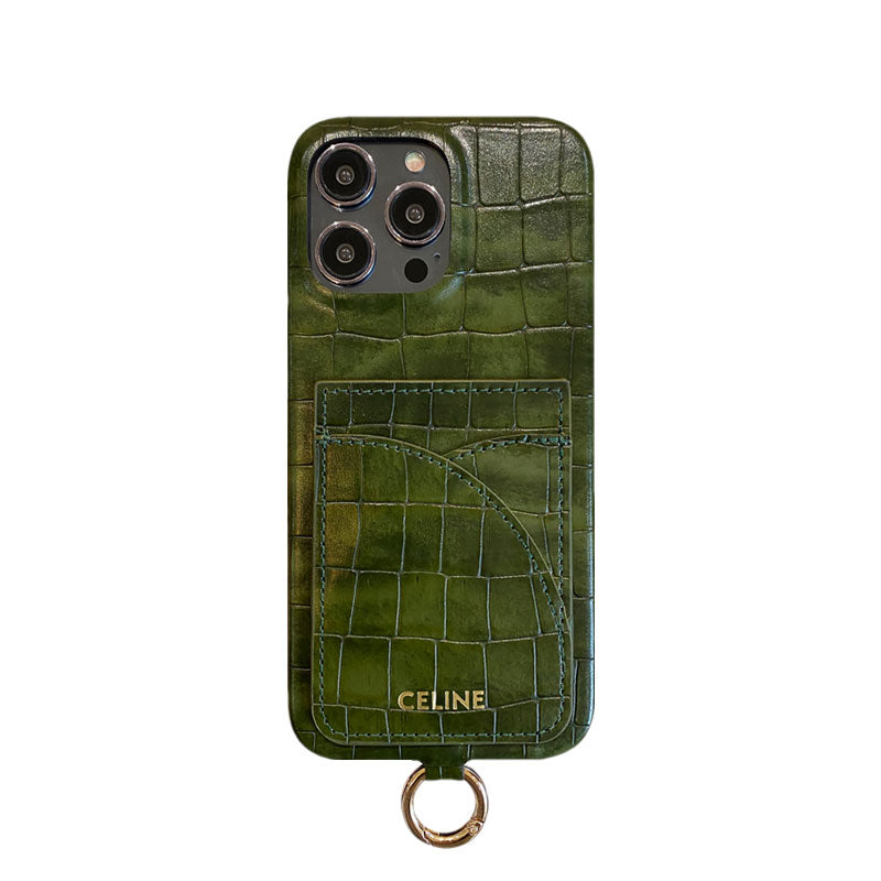 Alligator Print Celine iPhone Case With Card Holder And Strap Brown -EYP2414151 mysite