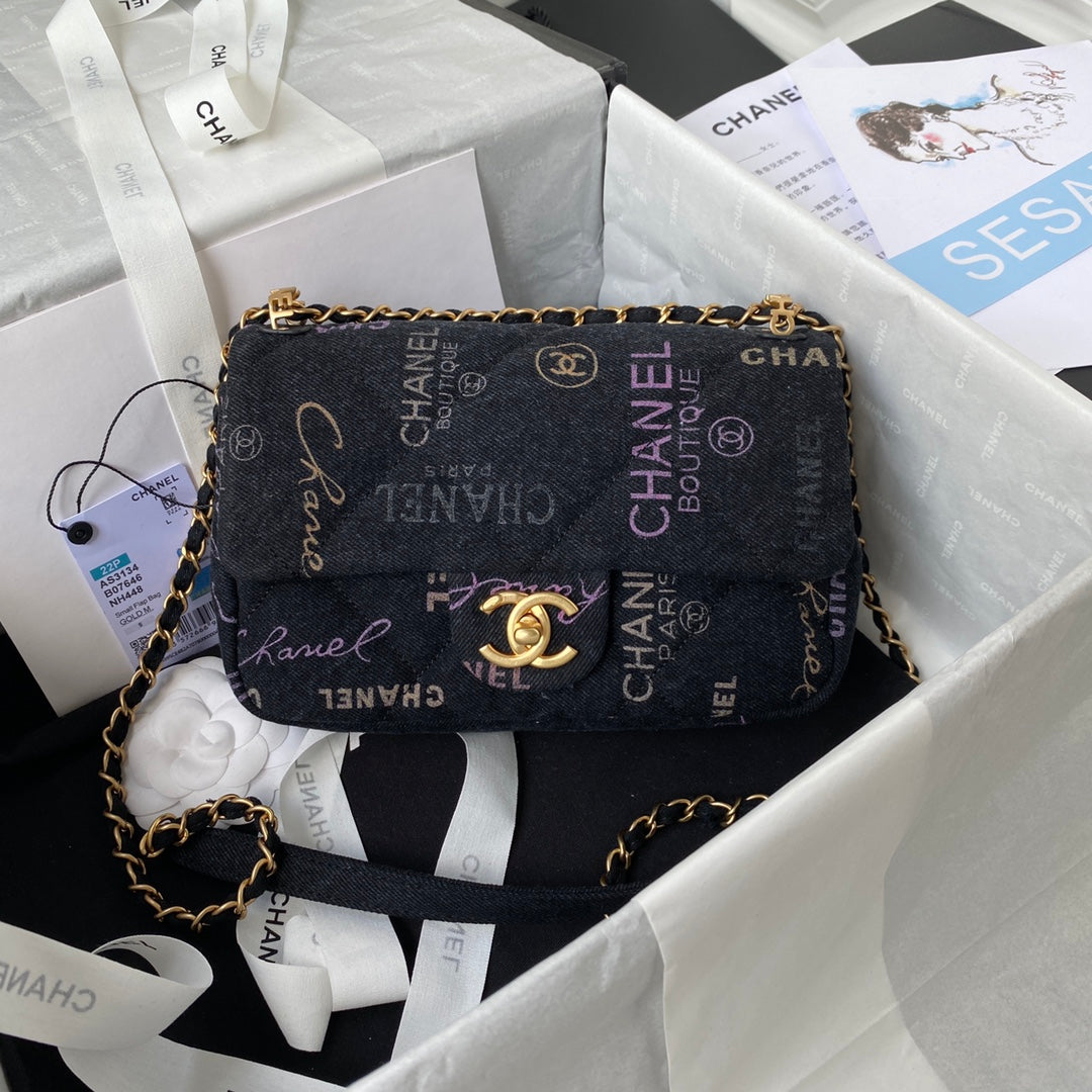 CHANEL Small Flap Bag Black Denim AS3134 - 23 x 14 x 8cm mysite