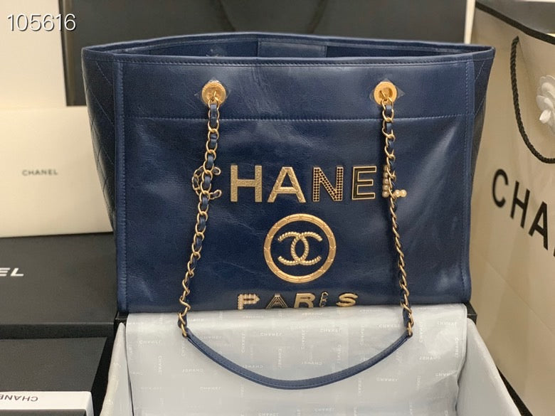 Chanel Shopping 40 Navy Blue Leather 66941 40x31x21cm mysite