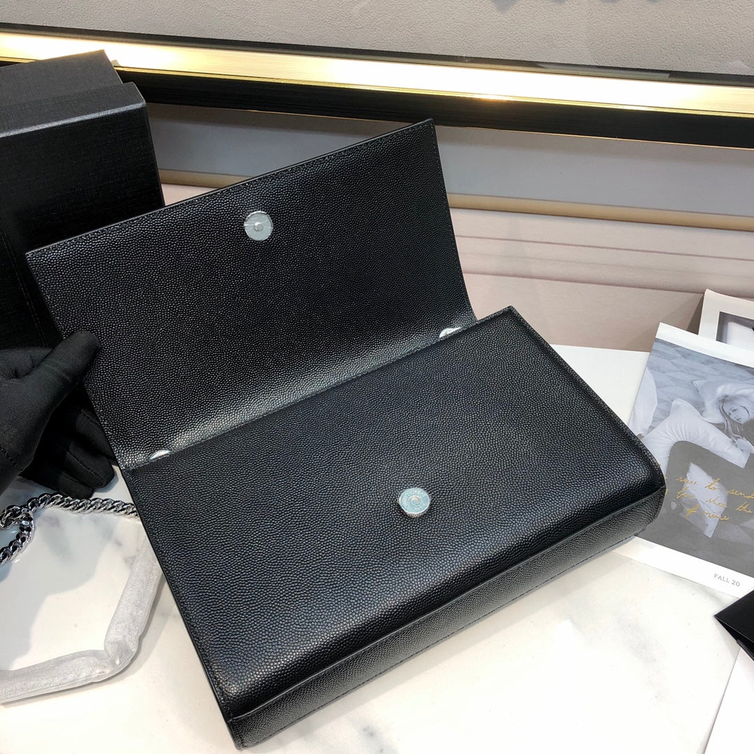 kate medium 24cm black grained calfskin silver hardware mysite