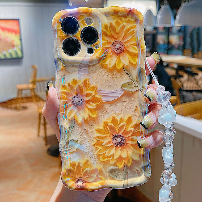 Oil Painting Daisy Flowers With Wristband For iPhone Case mysite
