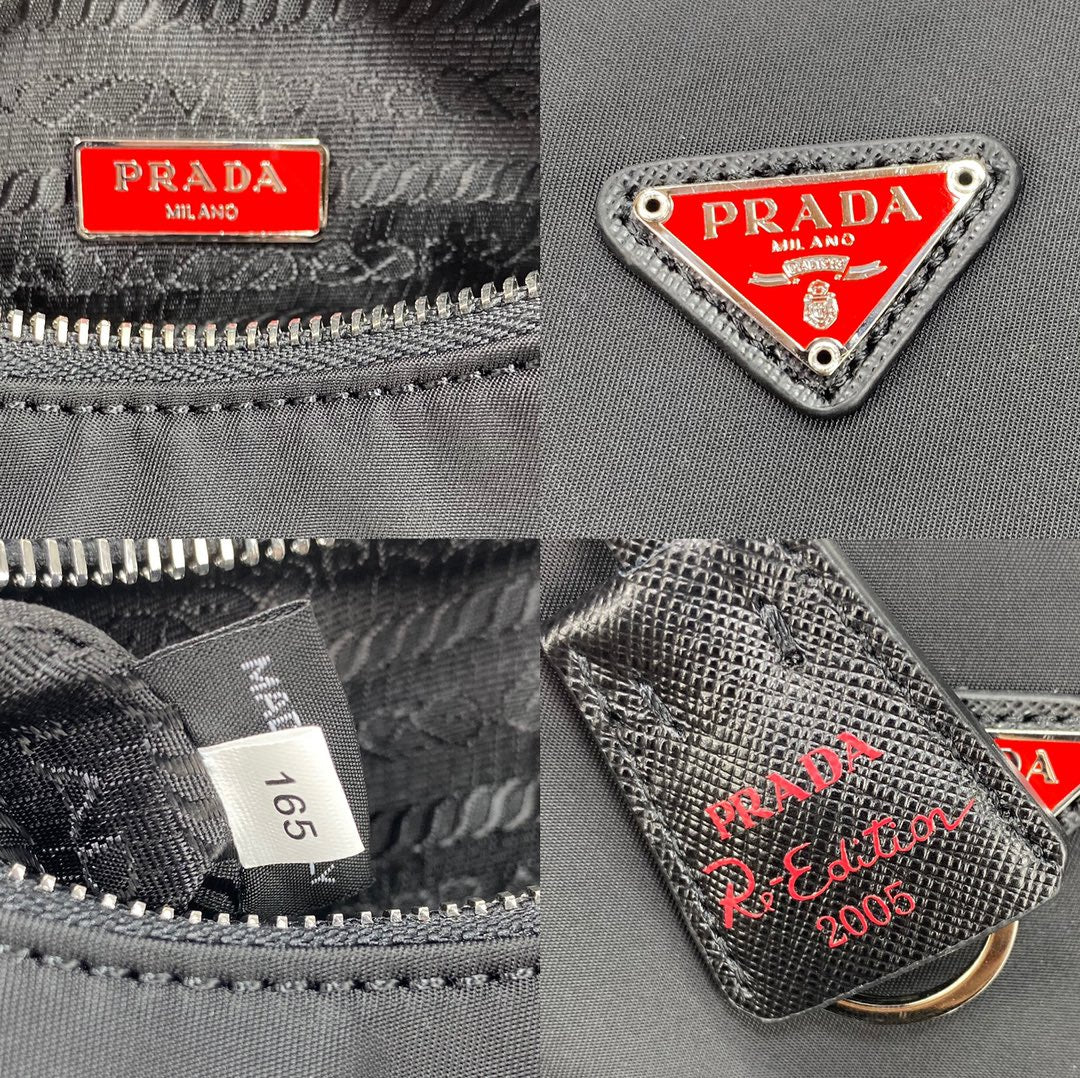 PRA HOBO 22 BAG IN BLACK RE-NYLON WITH RED LOGO mysite