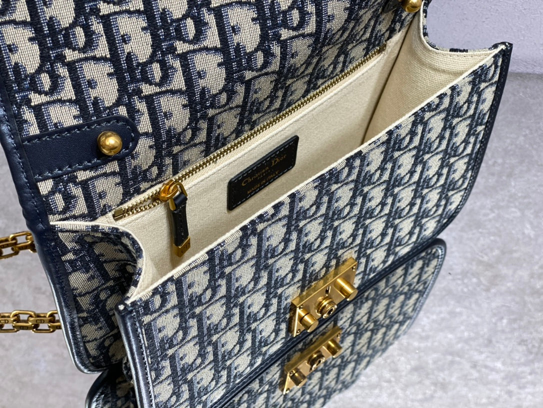 CD embroidered chain bag 24 dark blue leather cotton mysite