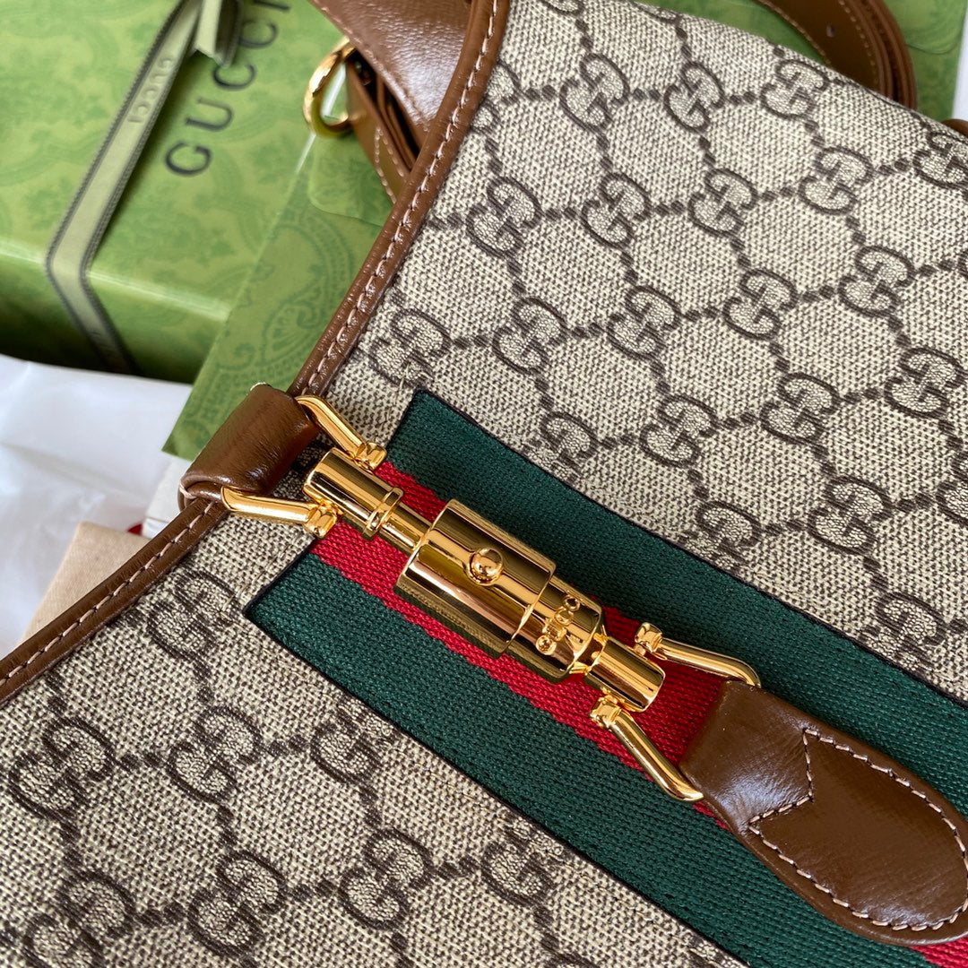 gg jackie small 28cm beige monogram canvas brown calfskin mysite