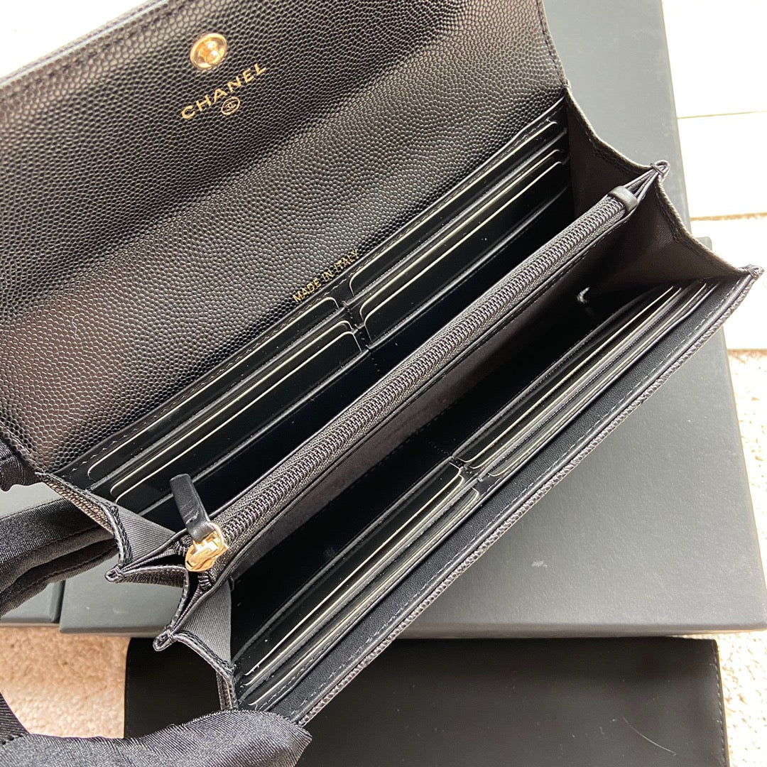 CC Classic Long Wallet 19cm Black Grained Calfskin mysite