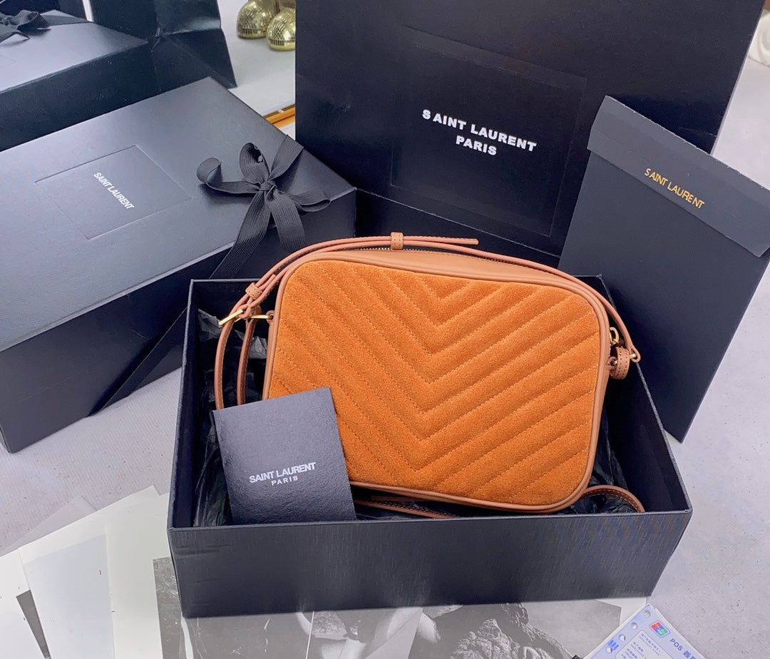 LOU CAMERA BAG 23 IN SPANISH ORANGE SUEDE AND BROWN CALFSKIN TRIM mysite