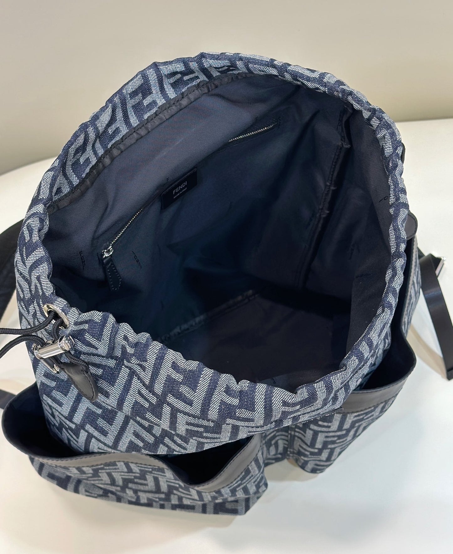 FENDI STRIKE LARGE 46 FF MIDNIGHT BLUE JACQUARD FABRIC BACKPACK mysite