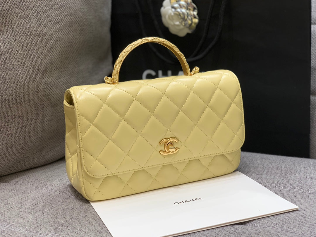 SMALL FLAP BAG 24CM TOP HANDLE LIME LAMBSKIN GOLD HARDWARE mysite