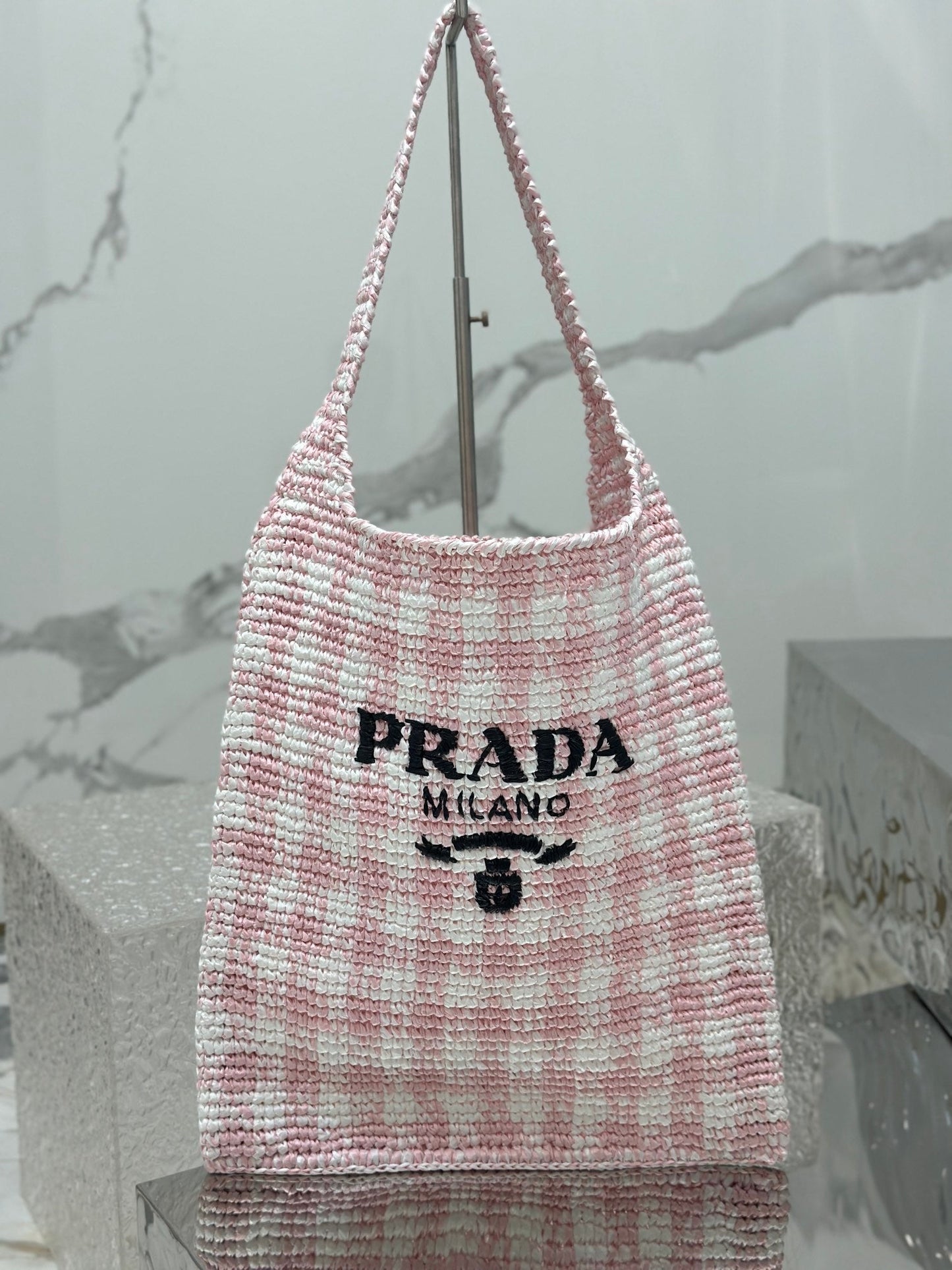 LARGE TOTE BAG 45 IN PINK MIX WHITE AND BLACK WOVEN RAFFIA mysite