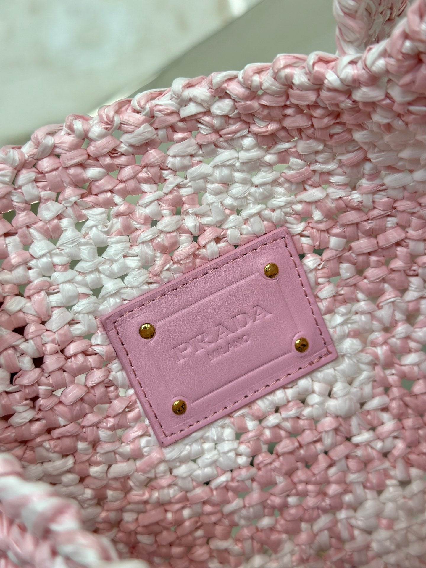 SMALL TOTE BAG 29 IN PINK MIX WHITE AND BLACK WOVEN RAFFIA mysite