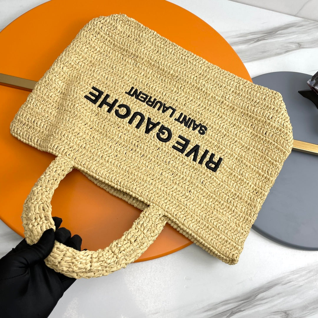 RIVE GAUCHE TOTE BAG 38 IN LIGHT YELLOW RAFFIA mysite