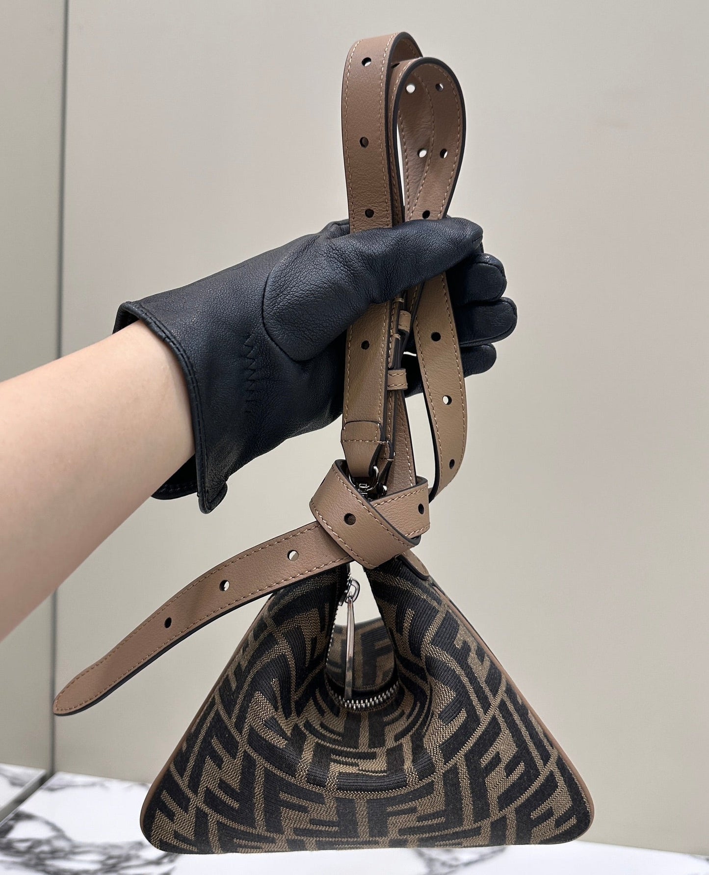 SHOULDER BAG 19 WITH FF MOTIF IN BROWN JACQUARD FABRIC mysite