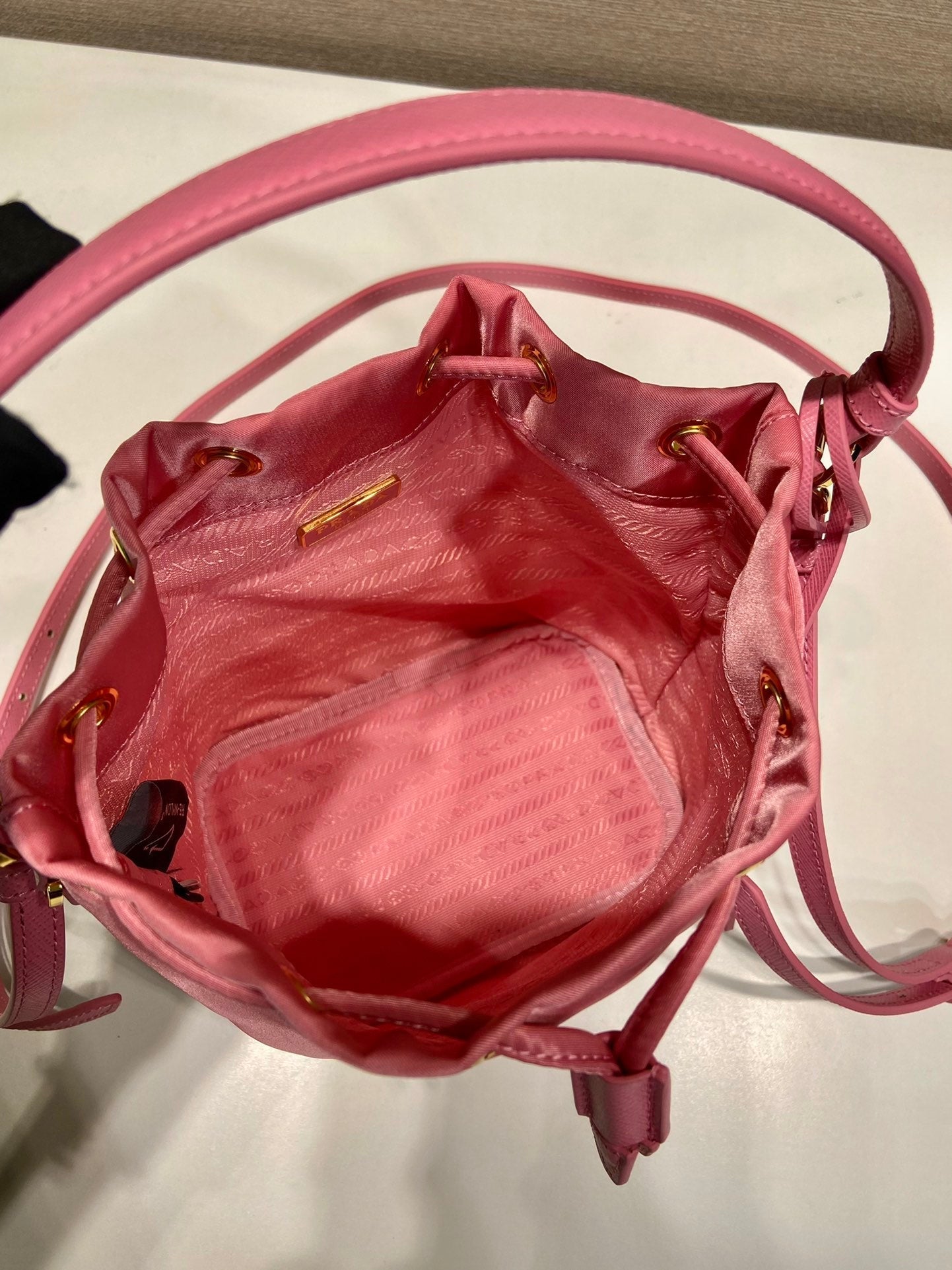 BUCKET BAG 19 IN CANDY PINK RE-NYLON AND SAFFIANO LEATHER HANDLE mysite