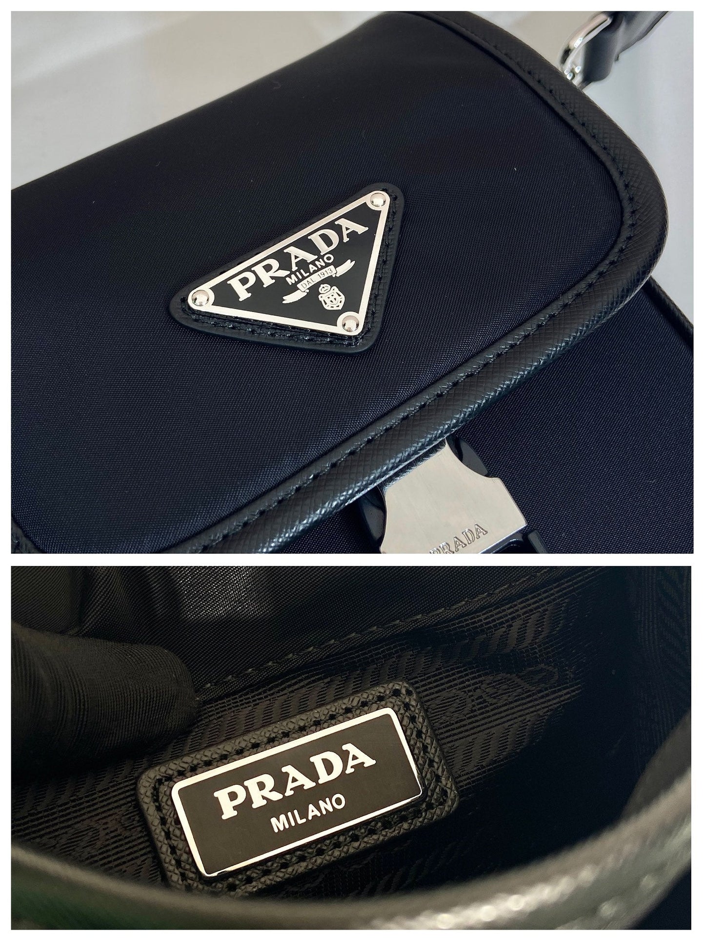 PHONE BAG 19 IN BLACK RE-NYLON AND SAFFIANO LEATHER TRIM mysite