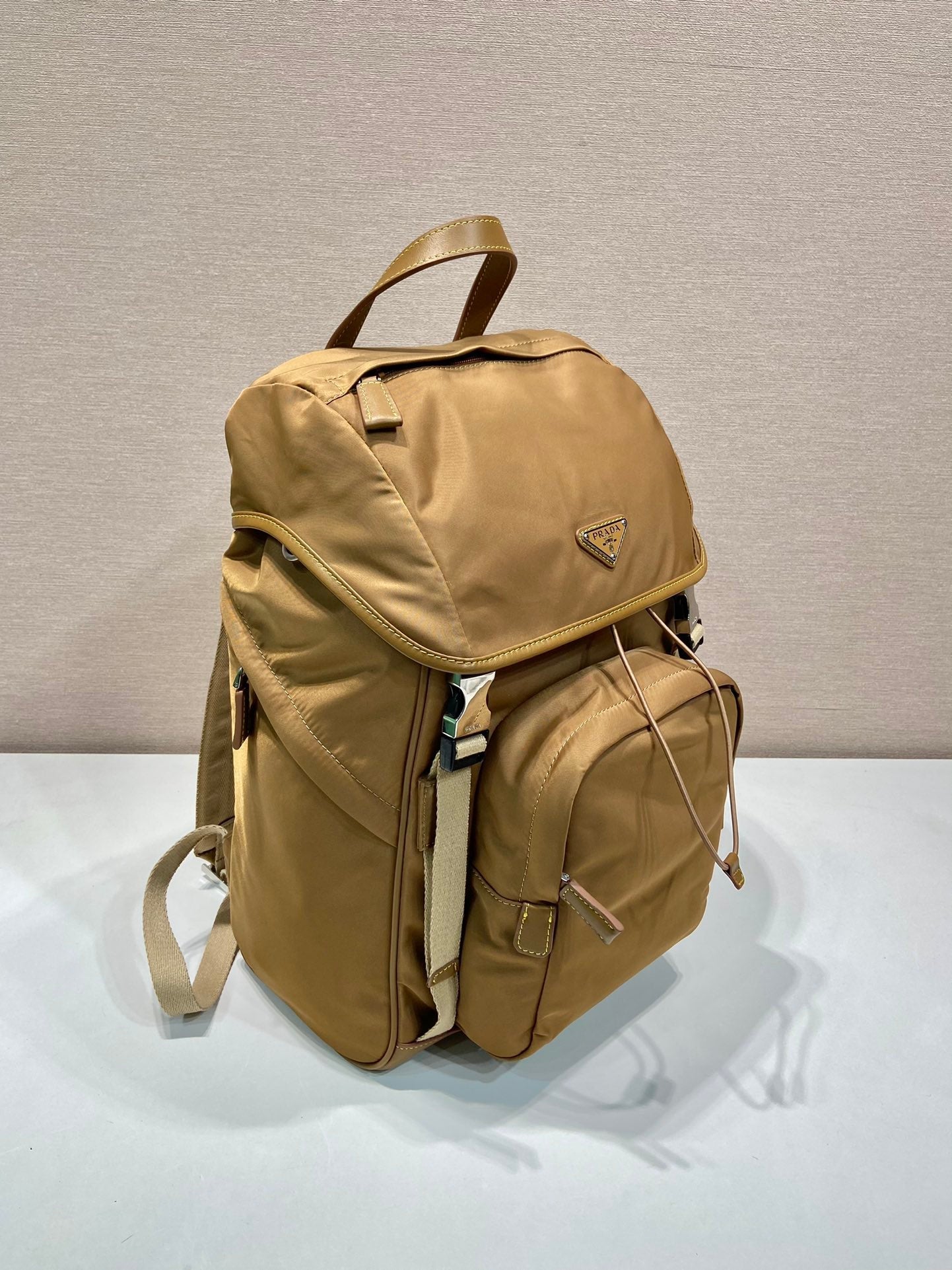 BACKPACK 45 IN CIDER BROWN RE-NYLON AND CALFSKIN TRIM mysite