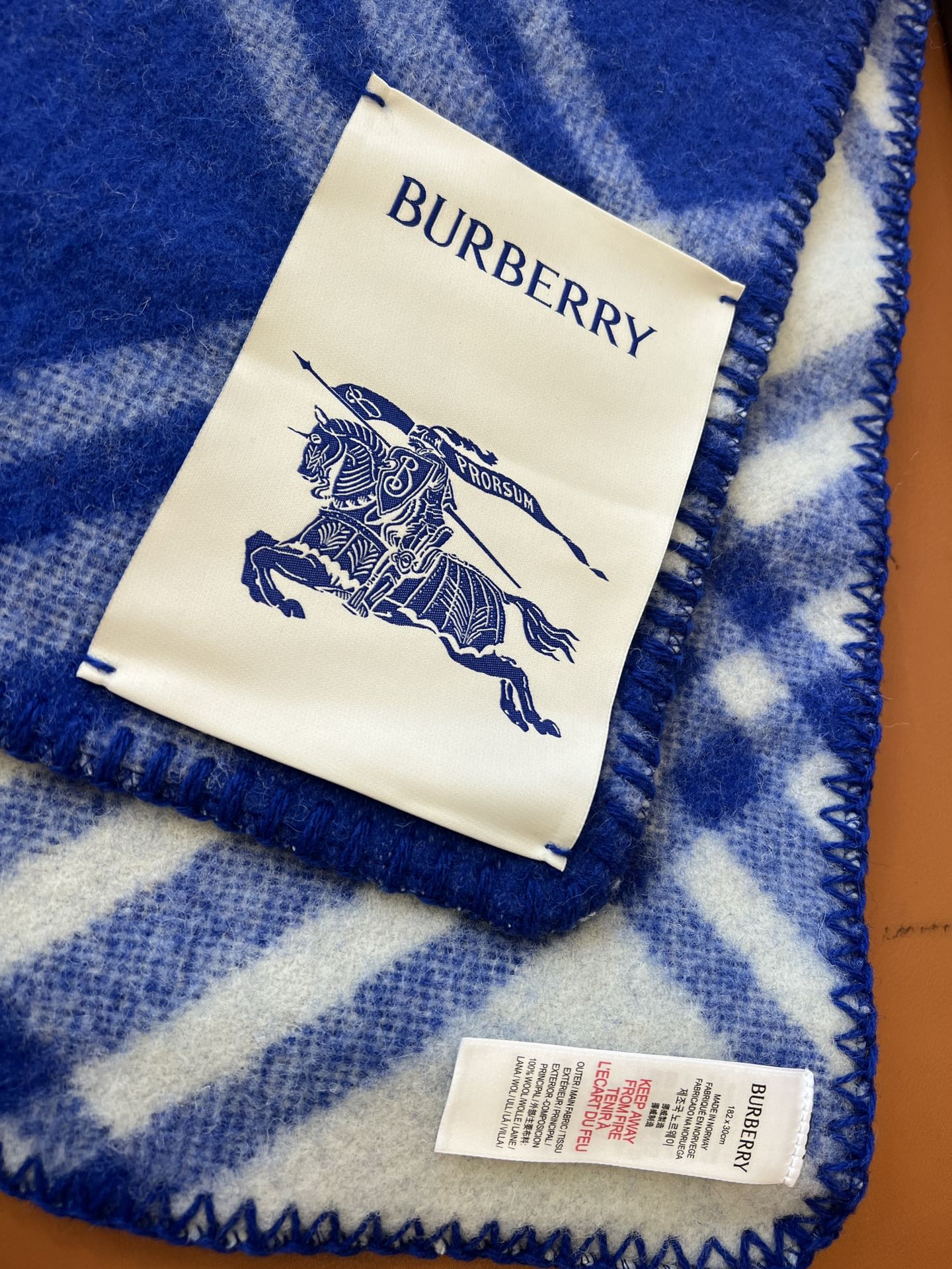 CHECK WOOL 182 CM SCARF COBALT BLUE 405043 mysite