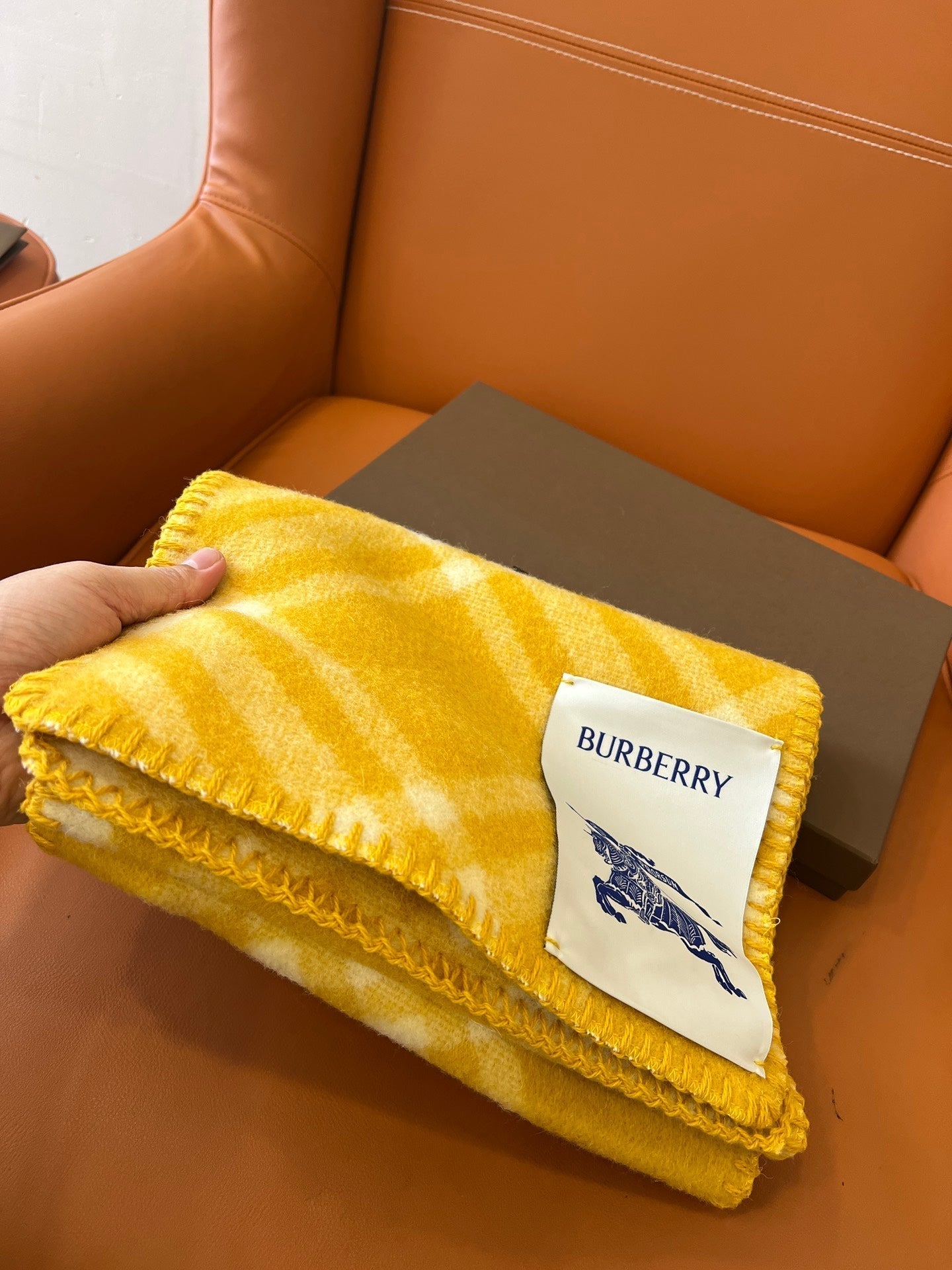 CHECK WOOL 182 CM SCARF AMBER YELLOW 405053 mysite