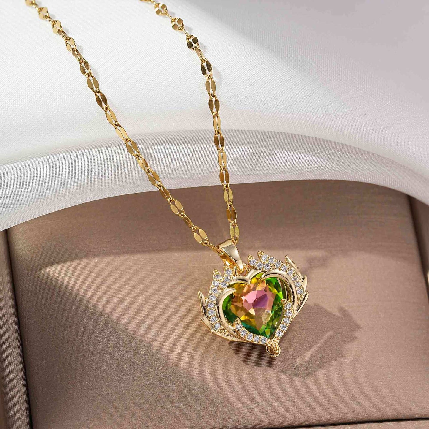 French Luxe Red Heart Pendant Necklace – Dainty Glamour with Full Rhinestones accessories mysite