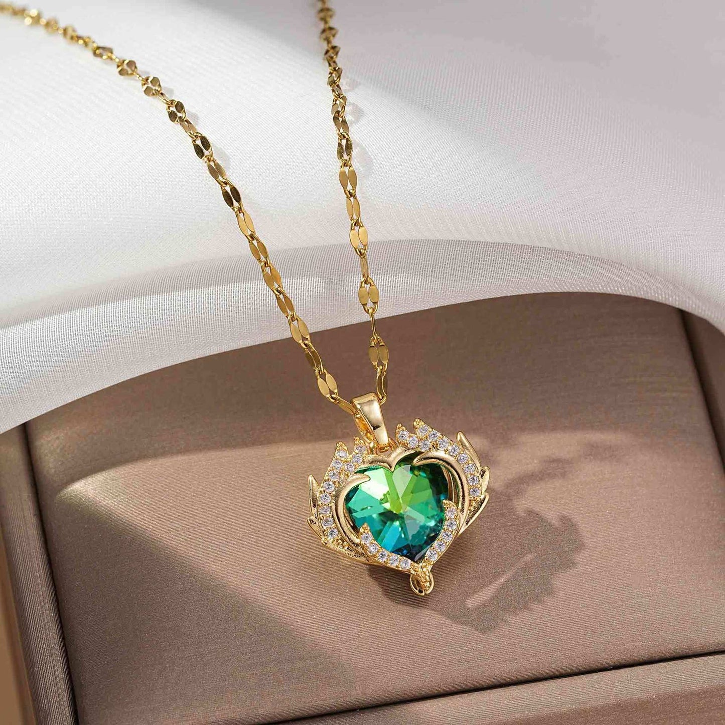 French Luxe Red Heart Pendant Necklace – Dainty Glamour with Full Rhinestones accessories mysite