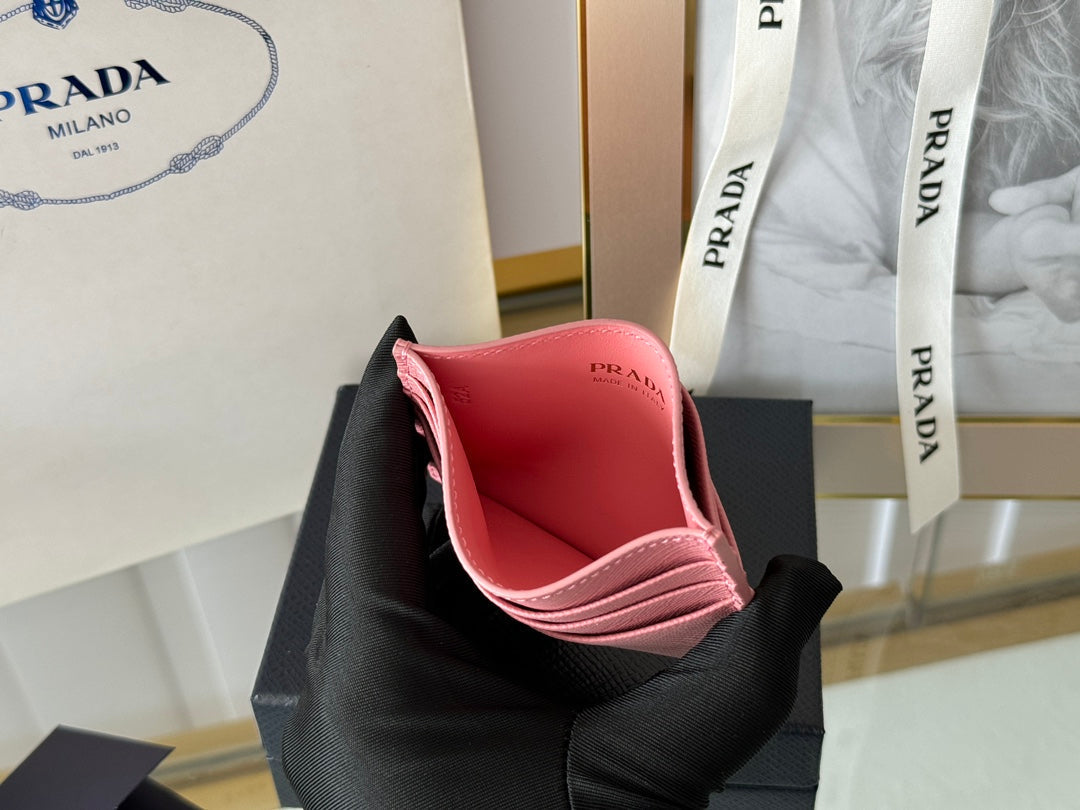 Pra Gold Logo-Stamp Card Holder Pink Saffiano Leather mysite