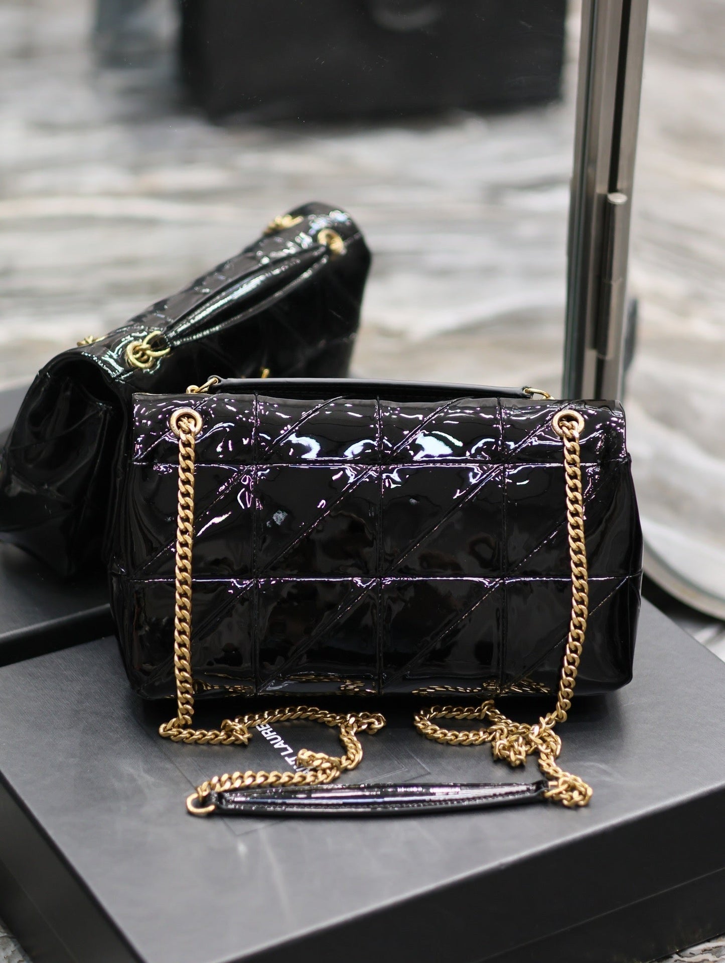 YSL Jaime Patent Black Bag - 25x15x7.5cm mysite