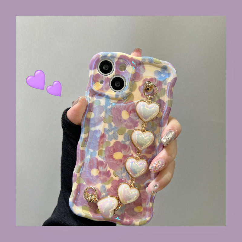 Purple Oil Painting Flower Wristband Chain iPhone Case mysite