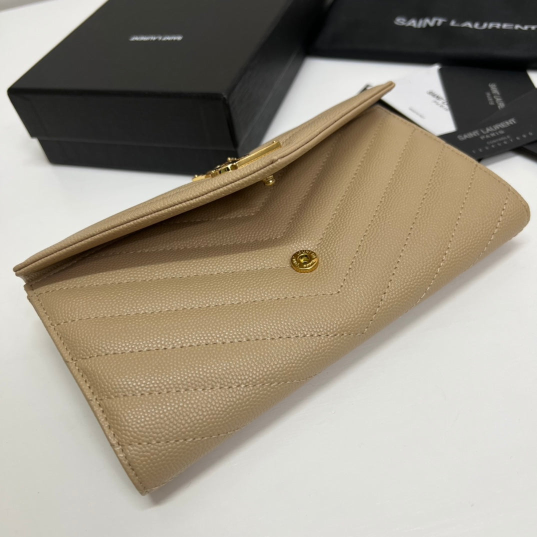 YSL Long Wallet Beige Leather Gold Tone 10772 19cm mysite