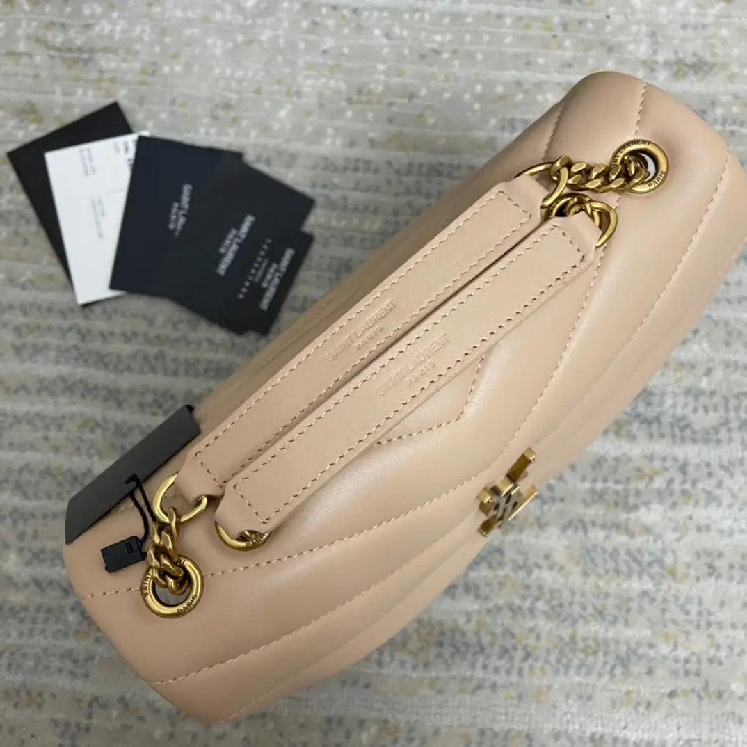 YSL Small Loulou 23 Beige Leather Gold 23x17x9cm mysite