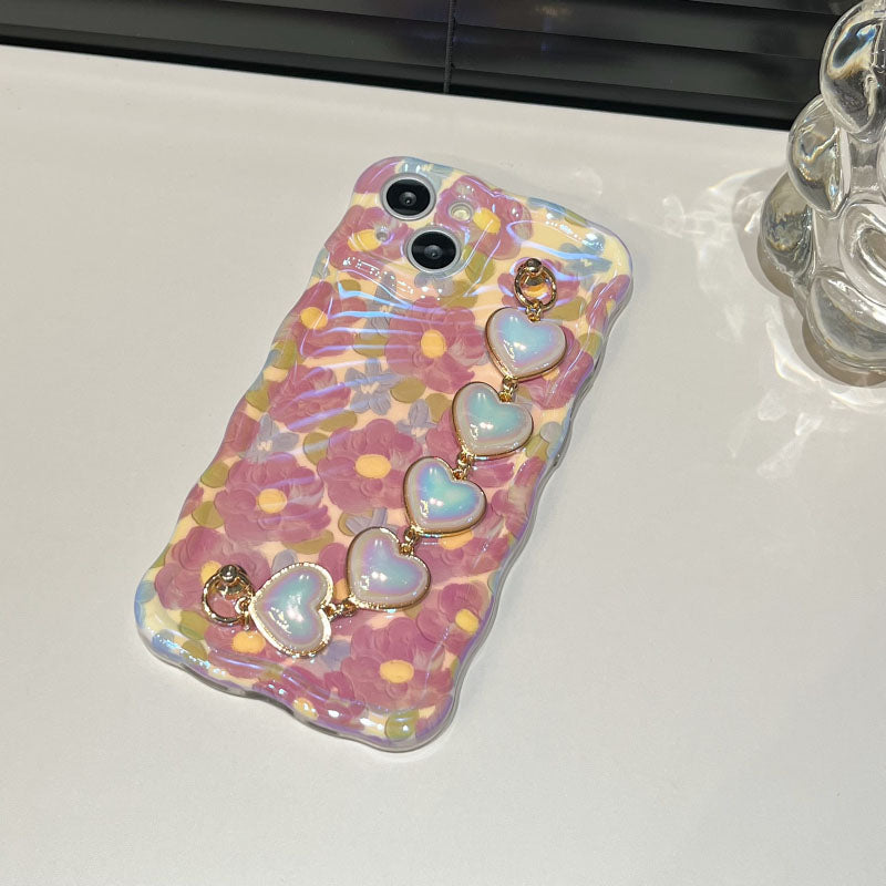 Purple Oil Painting Flower Wristband Chain iPhone Case mysite