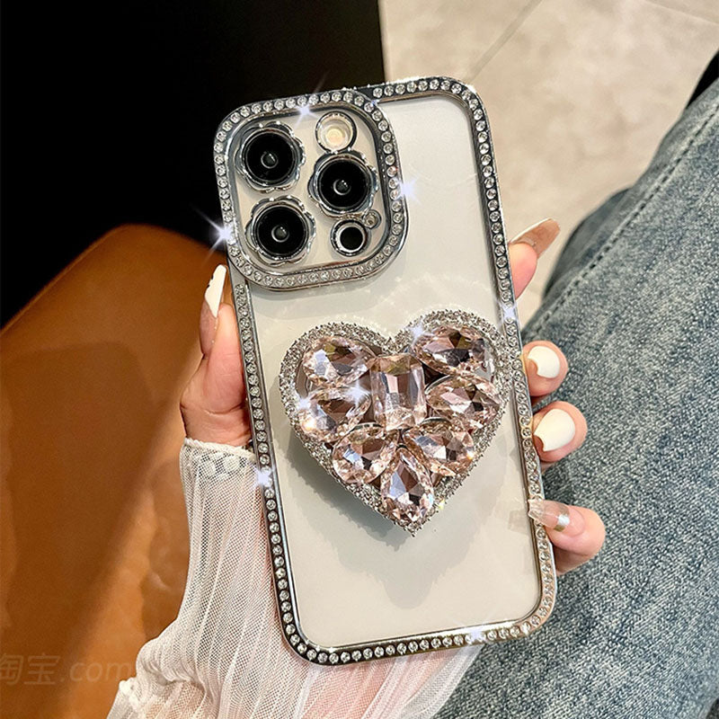 Light Luxury Electroplating Rhinestone Love Bracket iPhone Case mysite