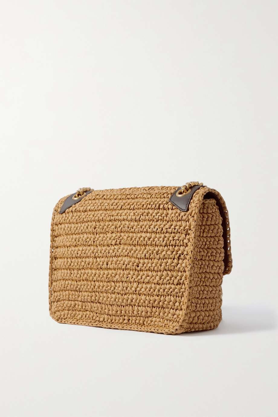 SAINT LAURENT Niki medium leather-trimmed raffia shoulder bag Cream mysite