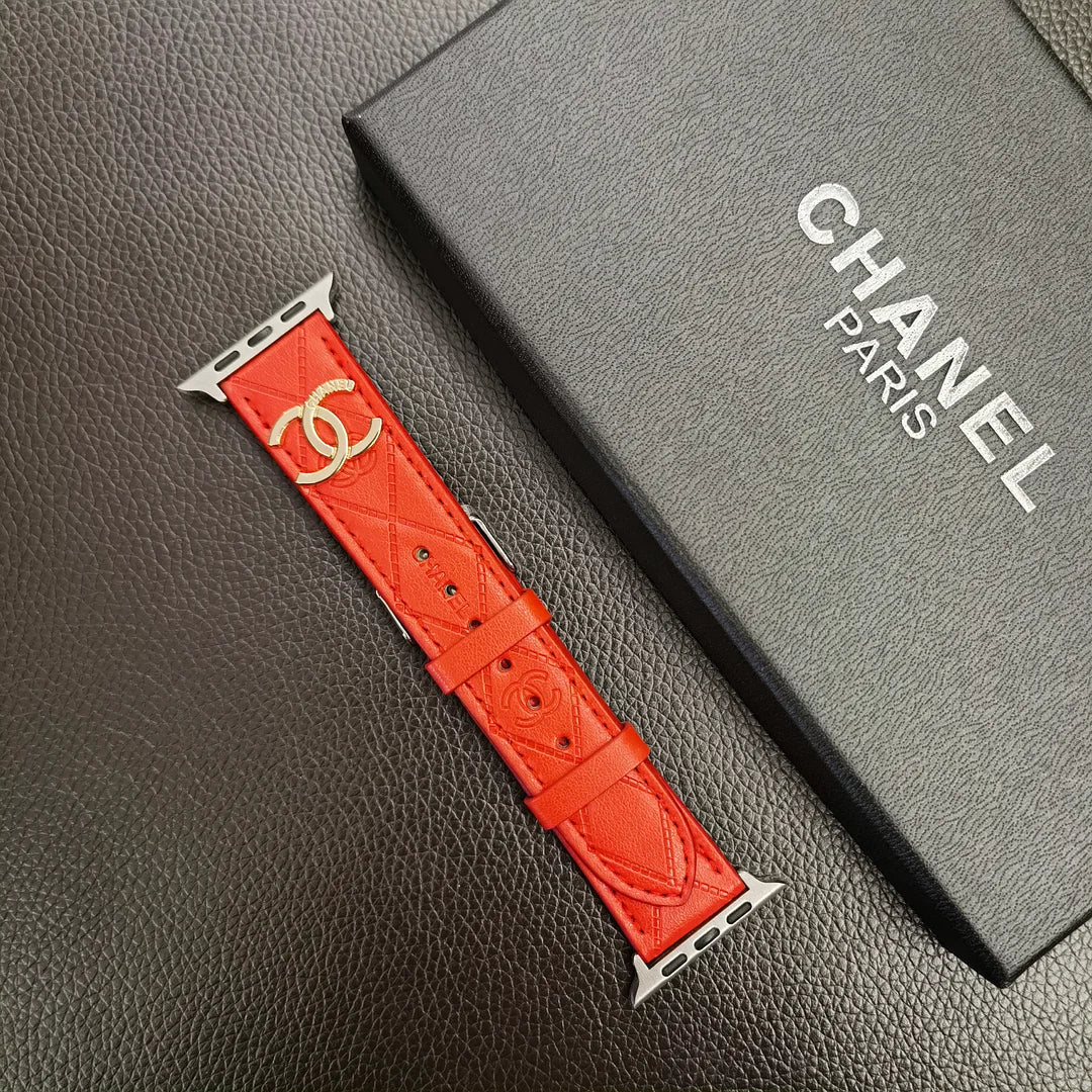 Luxury Gold Monogram 3D Embossed Leather Apple Watch Strap mysite