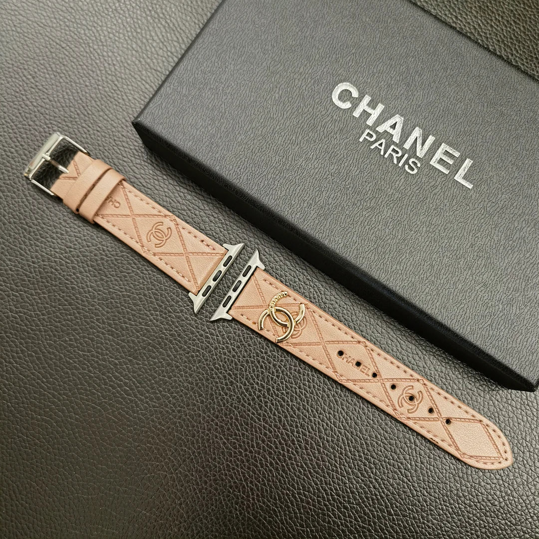 Luxury Gold Monogram 3D Embossed Leather Apple Watch Strap mysite