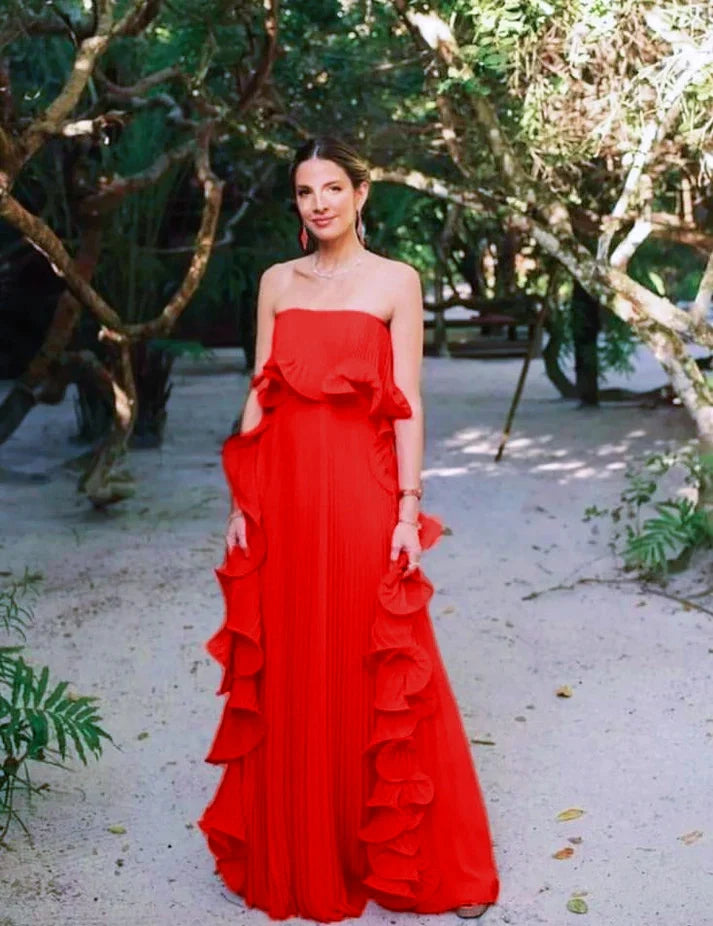 Red/Yellow a-line ruffled long Chiffon ball gown prom dress evening dress wedding guest party dress gh2951s mysite