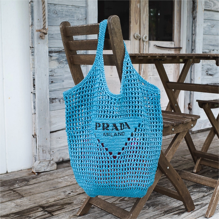 Prada Raffia Tote Bag-Blue mysite