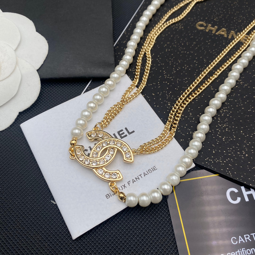 Double Gold Plated Pearl Necklace mysite