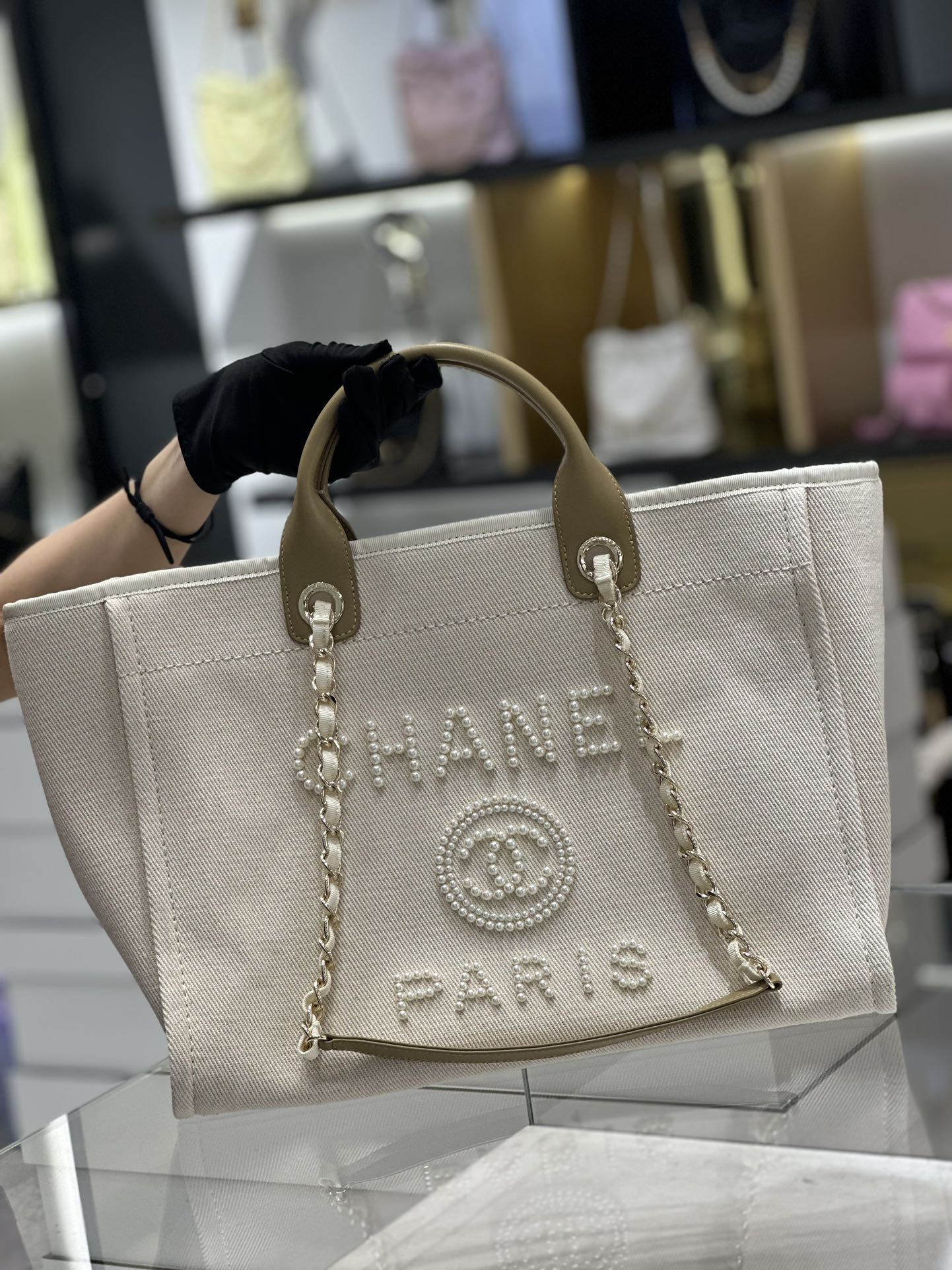 Chanel Natural Canvas and Tan Leather Large Pearl Deauville Tote - 30x39x22cm mysite