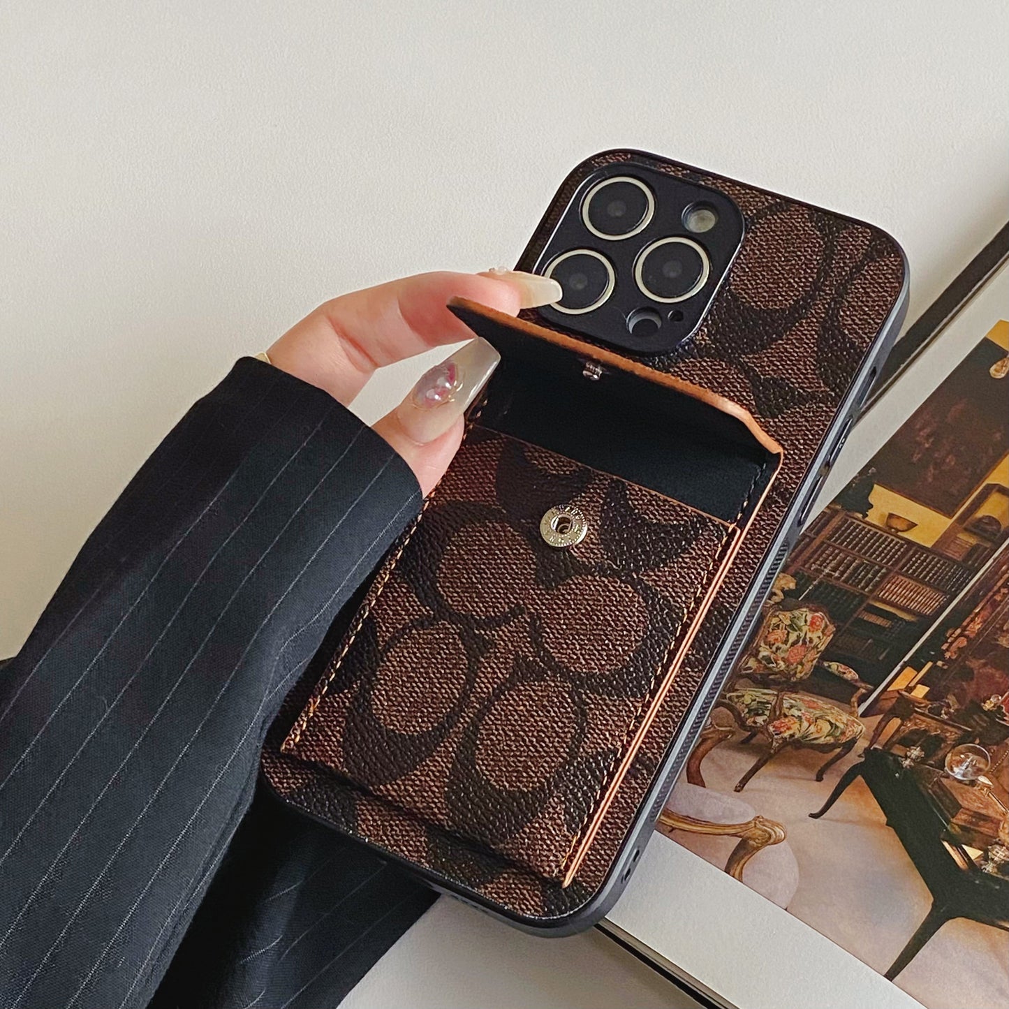 Coach iPhone Case With Wallet Dark Brown-HP240513 mysite