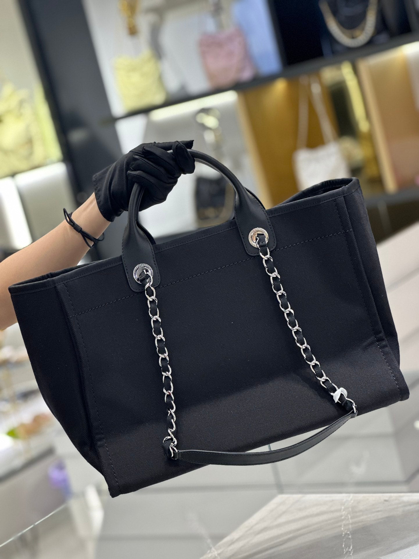 Chanel Natural Canvas and Black Leather Large Pearl Deauville Tote - 30x39x22cm mysite