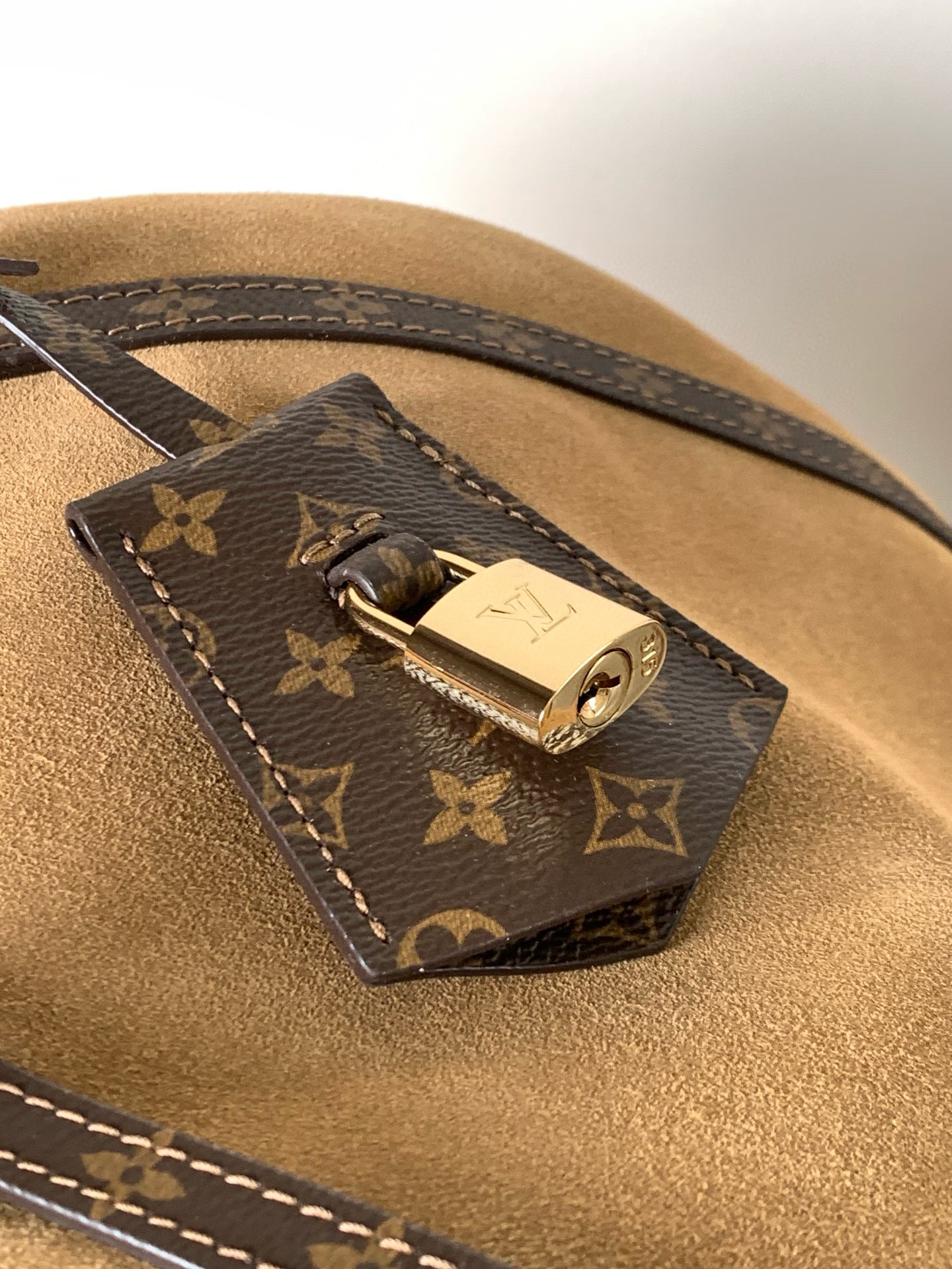 LV Express MM Bag 36cm Beige Suede Monogram Canvas GHW mysite