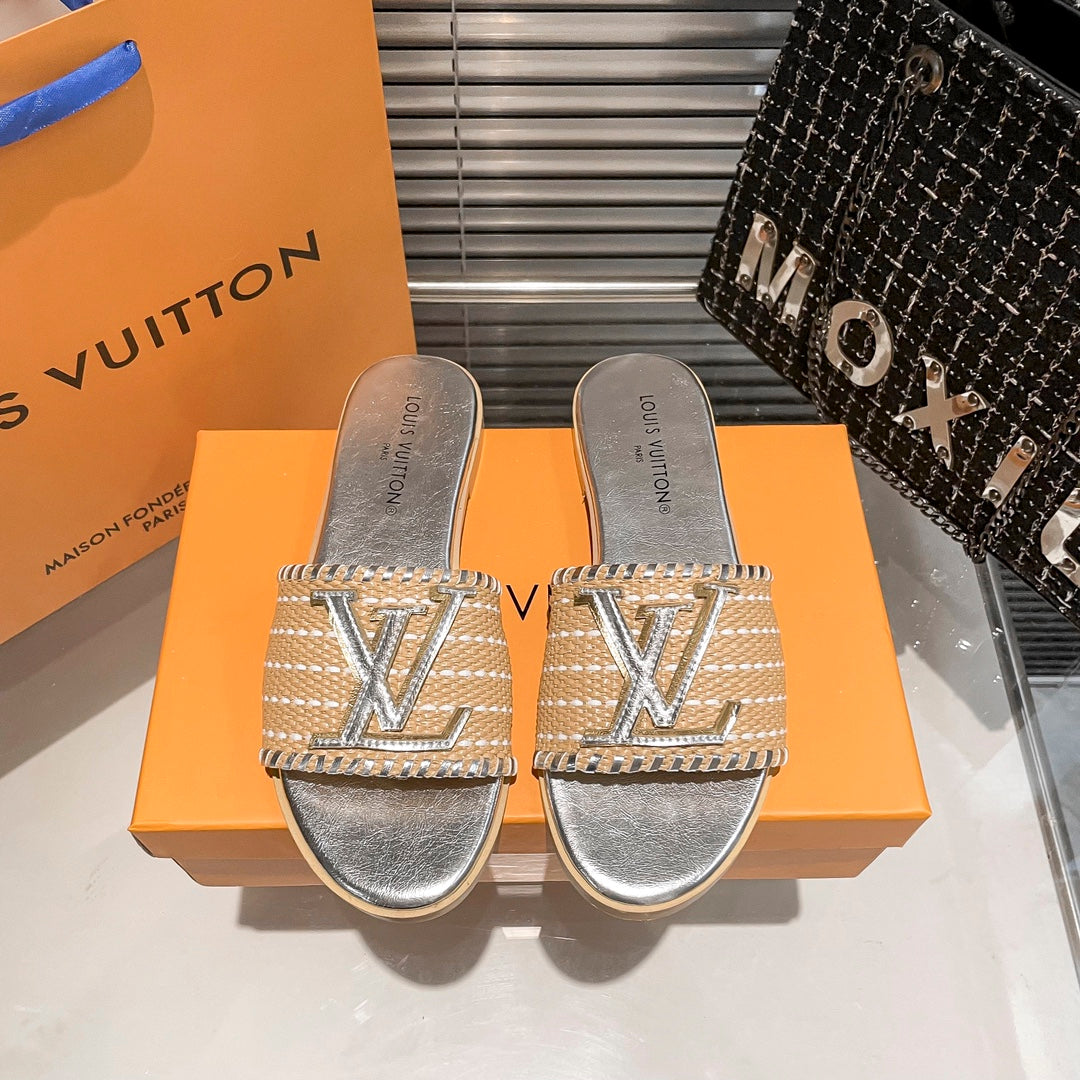 Woven Leather Flat Slippers mysite