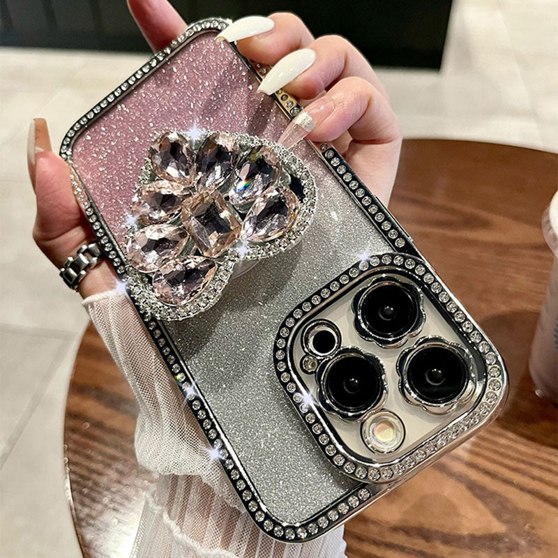 Light Luxury Electroplating Rhinestone Love Bracket iPhone Case mysite