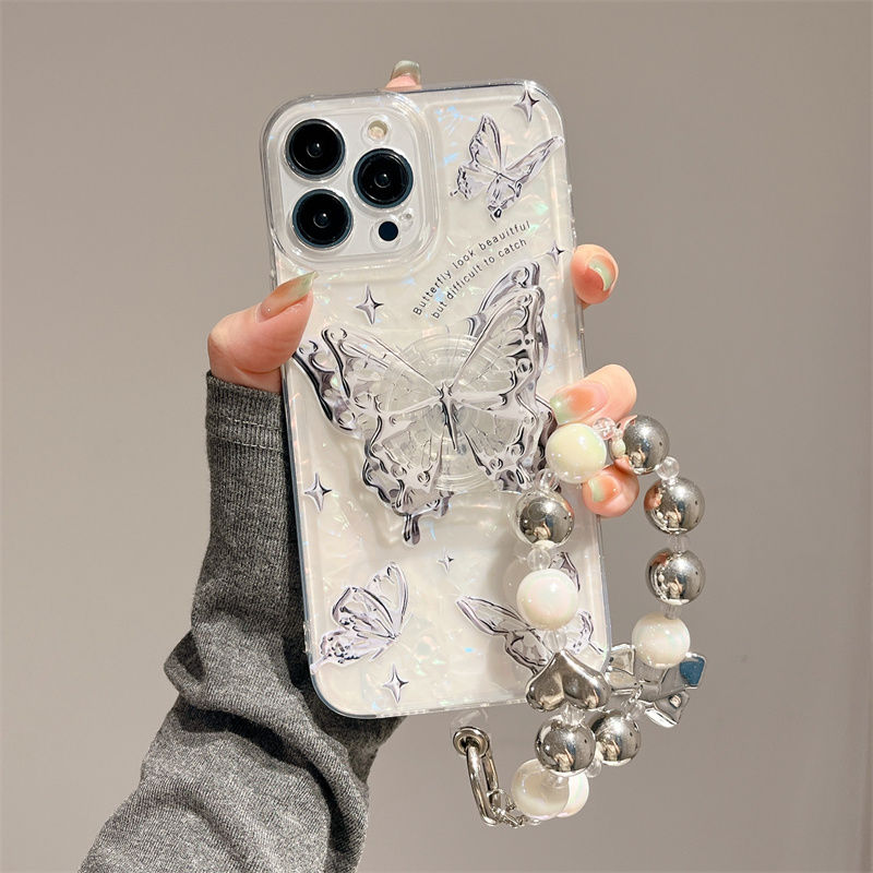 Ins Hot Textured Butterfly With Wristband & Bracket For iPhone Case mysite