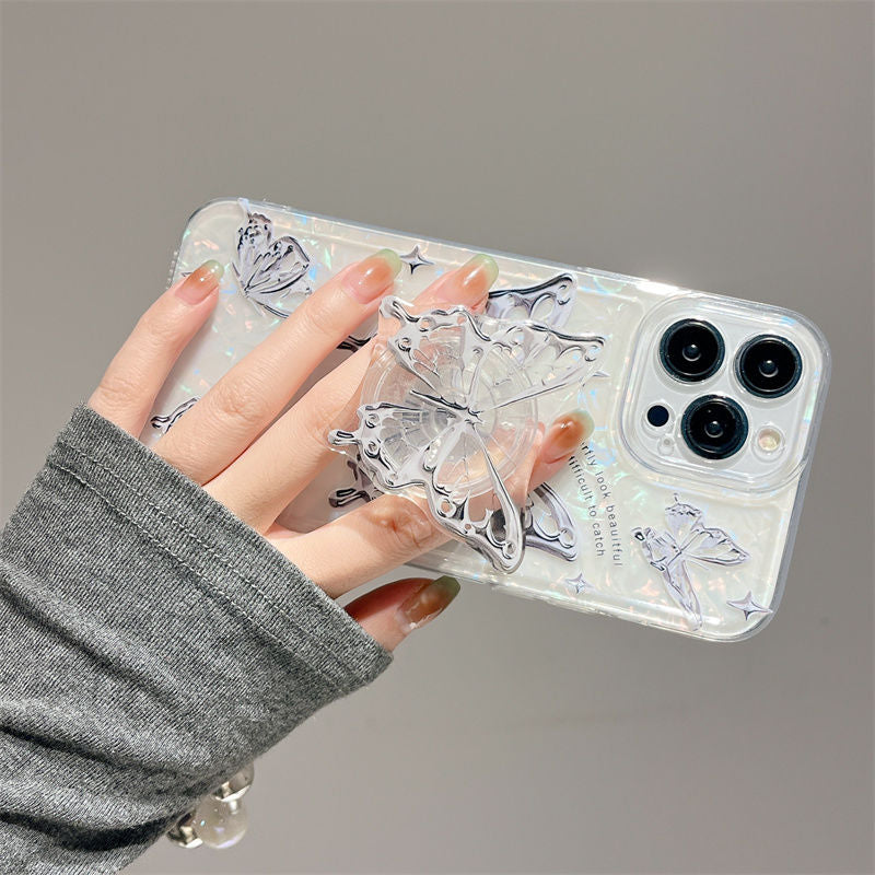 Ins Hot Textured Butterfly With Wristband & Bracket For iPhone Case mysite