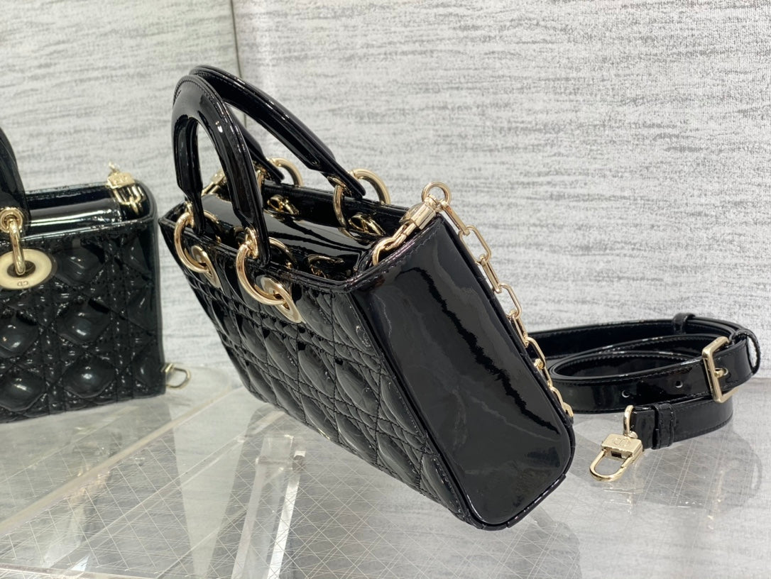 Dior Lady D-Joy Medium Patent Black Leather Bag - 26x6x14cm mysite