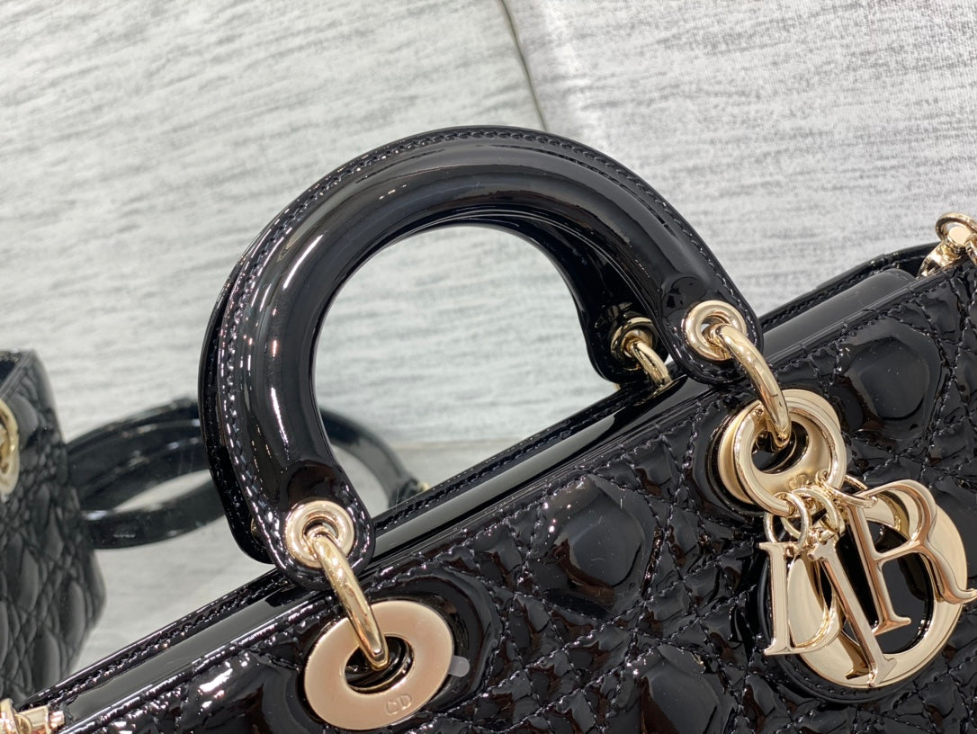 Dior Lady D-Joy Medium Patent Black Leather Bag - 26x6x14cm mysite