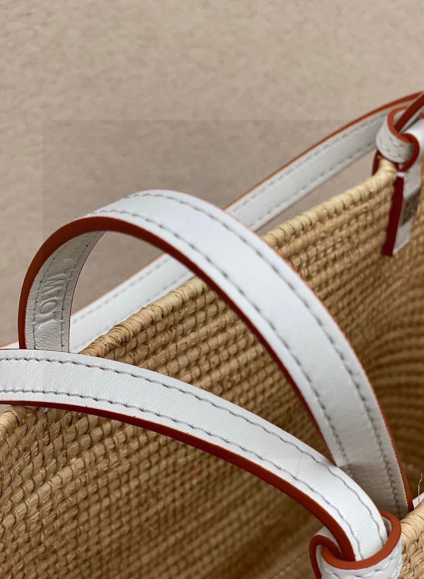 Loewe Small Square Basket Bag In Raffia And Calfskin NaturalWhite mysite