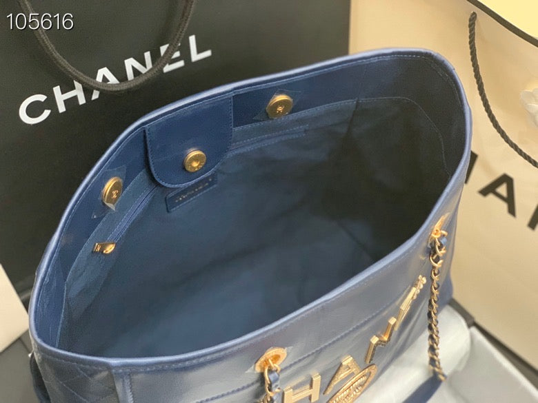 Chanel Shopping 40 Navy Blue Leather 66941 40x31x21cm mysite